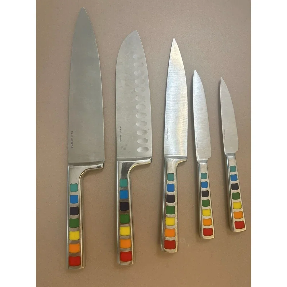 Fiestaware Fiesta Masquerade Celbration Cutlery Knives With Wooden Block